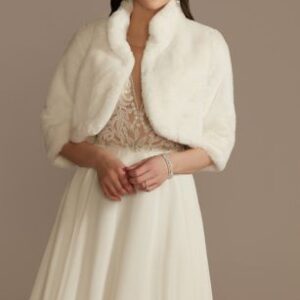 Collared Open-Entrance Fake Fur Jacket | David’s Bridal