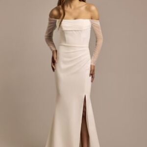 Lengthy-Sleeve Cowl Marriage ceremony Gown in Stretch Crepe | David’s Bridal