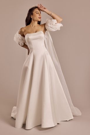 Satin A-Line Bridal Robe with Removable Cape | David’s Bridal