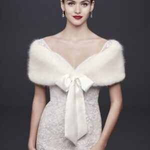 Satin Ribbon-Tied Fake Fur Wrap | David’s Bridal