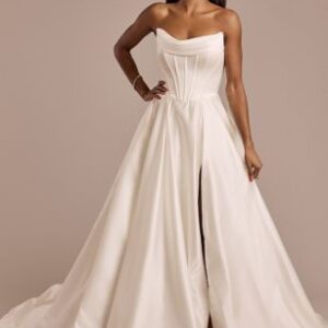 Satin Marriage ceremony Gown with Sculpted Corset Bodice | David’s Bridal