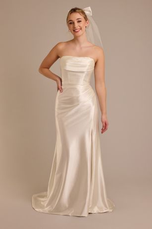 Strapless Satin Mermaid Marriage ceremony Gown with Sculpting Design | David’s Bridal